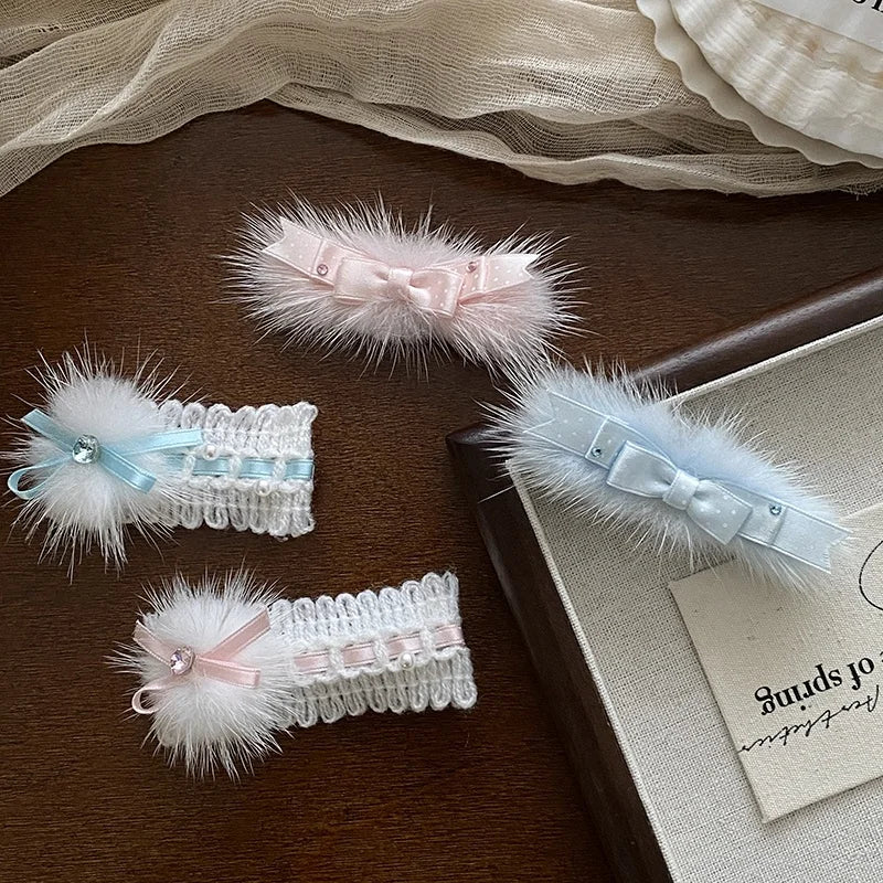 Fashion Bowknot Sweet Fluffy Cute Hair Clips for Girls Trendy Elegant Kawaii Alligators for Women Ladies Accessories in Stock