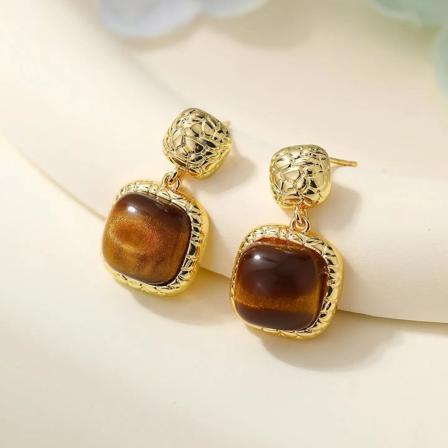 Fashion Leopard Vintage Amber Drop Earrings for Girls Elegant Dainty Luxury Jewelry for Women Ladies Accessories Stylish