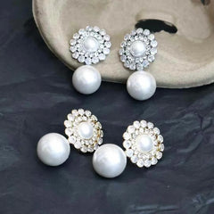 Women Hot Sale New Design Imitation Pearl Rhinestone Medium Drop Earring Glitter Trendy Charms Bulk Jewelry Accessory for Daily