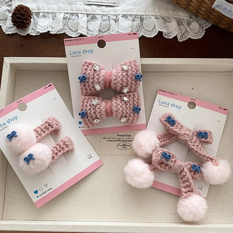 Pink Classic Solid Color Hair Clips for Baby Girls Cute Princess Style Alligators for Kids Children Hair Accessories Bowknot