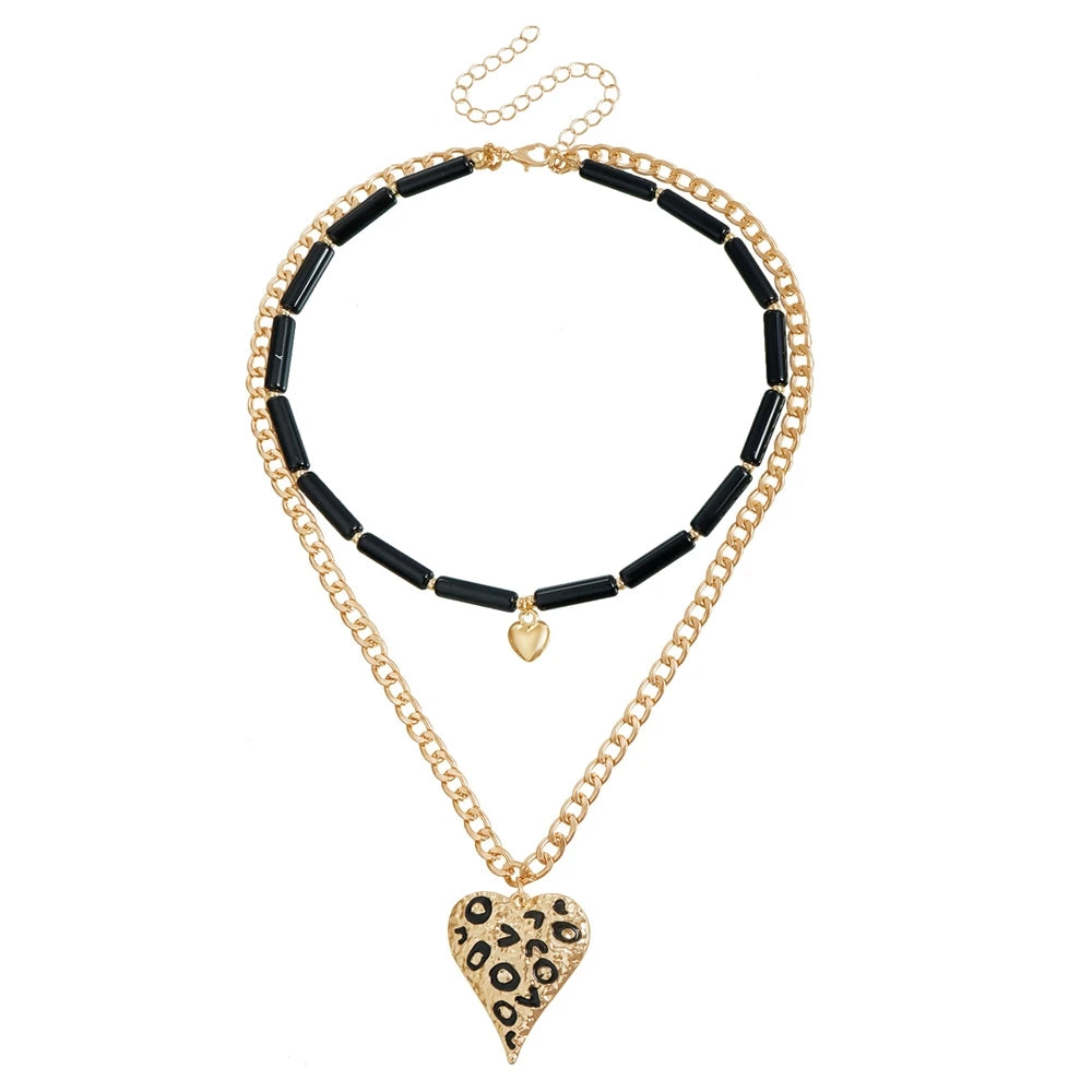 Fashion European and American Style Heart Shaped Necklaces for Girls Layered Wearing Jewelry for Women Ladies Accessories Female
