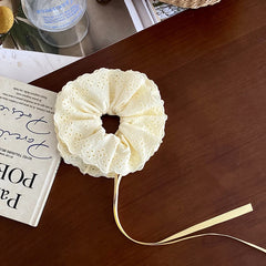 Girly Aesthetic Double Layer Ribbon Scrunchies Sweet Fashion Hair Ties Accessories for Kids Solid Color Ponytail Holder