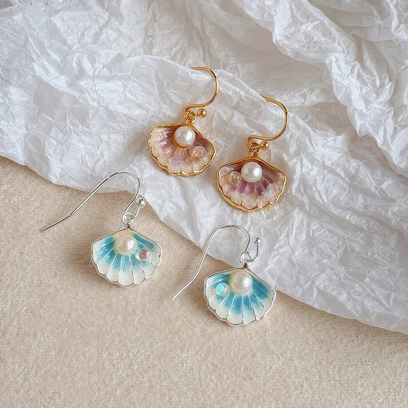 Femal Shell Freshwater Pearl 18k Gold-plated Blue Gold Drop Earring Fashion Trendy Low MOQ in Stock Jewelry for Girls Causal