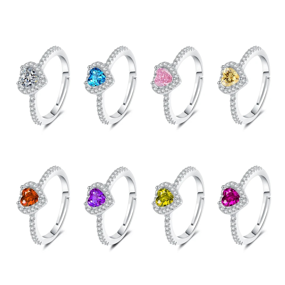 Shining Colorful Heart-shaped Ring Women's Classic Fashionable Zircon Jewelry Ring Romantic Wedding Gift Accessory Hot Sale Bulk