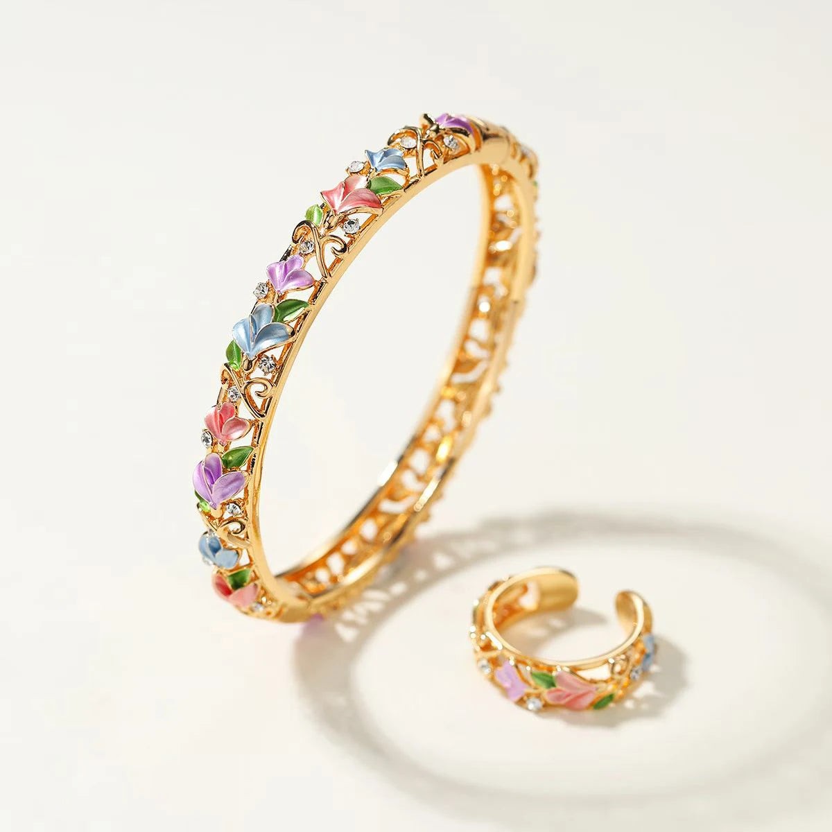 Luxury Dainty Bold Fashion Trendy Bangles Elegant Rings for Girls Graceful Stylish Jewelry Sets for Women Ladies Accessories