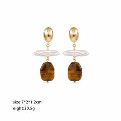 Fashion Baroque Pearl Golden Tiger Eye Stone S925 Silver Drop Earrings for Girls Trendy Jewelry for Women Ladies Wholesale