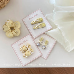 Cute Elegant Bowknot Hair Clips for Baby Girls Yellow Solid Color Alloy Fabric Fashionable Alligators Hair Accessories for Kids