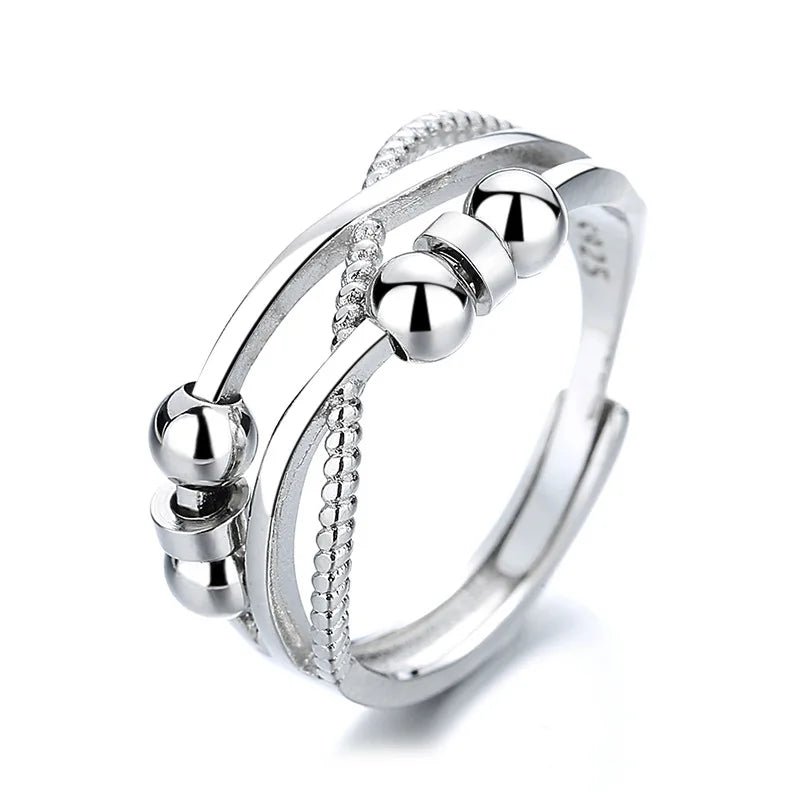 Double-layer Bead Open Rings Women Adjustable Geometric Minimalist Stackable Band Modern Fashion Jewelry Gift Accessories Bulk