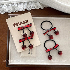 Magic Crown Sweet Cute Fashion Bowknot Solid Color Cherry Scrunchies Baby Girls High Elastic Simple Hair Ties 5cm Kids Hair