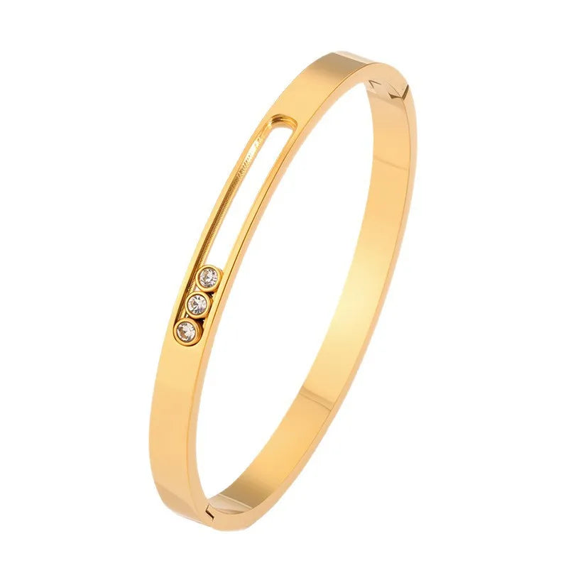 Women's Titanium Steel Bracelet Unique Design with Sliding Grooves and Zircon Dainty Bangles Fashion Jewelry Accessories Bulk