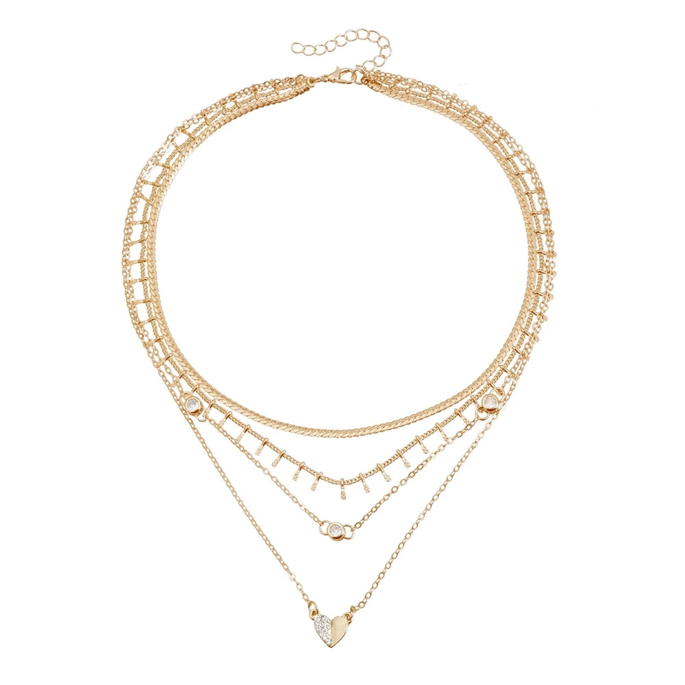 Fashion Heart Shaped Layered Wearing Necklaces for Girls Elegant Stylish Glamorous Charms Jewelry for Women Ladies Accessories