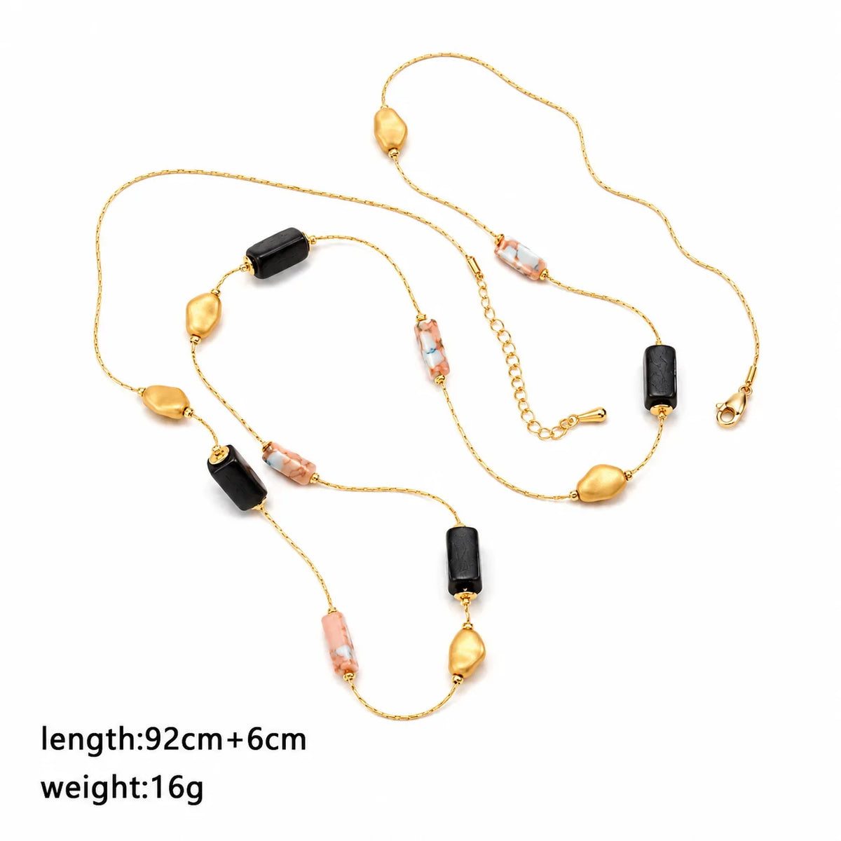 Unisex Gold Chain Wooden Cylinder Copper Beads Natural Stone Necklace Fashion Charms Dainty Low MOQ in Stock Jewelry for Daily