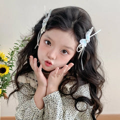 Kids Blue Butterfly Ribbon Small Hair Ties Alligator Clips Set Beauty Fashion in Stock Hairpins Scrunchies Accessories for Girls