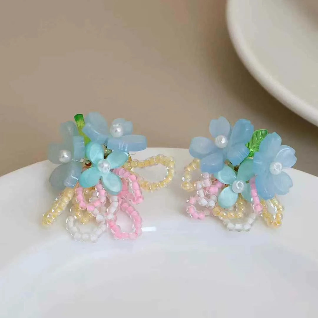 Sweet Kawaii Cute Flowers Floral Stud Earrings for Girls Elegant Designer Art Deco Jewellry for Women Ladies Accessories Charms