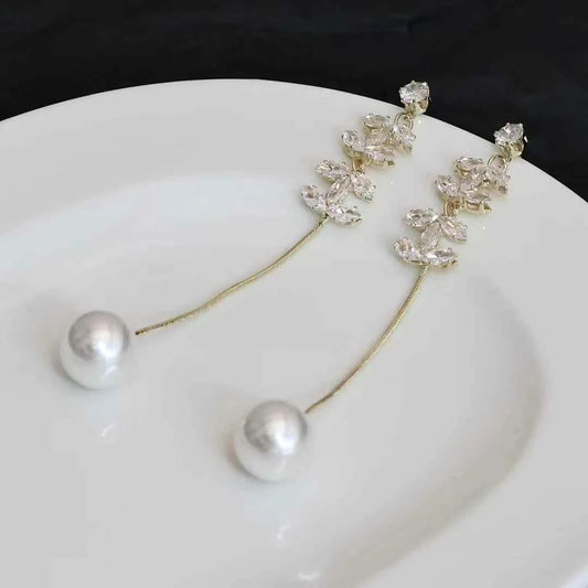 Women Small Rhinestone Imitation Pearl Flower Decorative Small Drop Earring Fashion Elegant Glitter Bulk Daily Jewelry Accessory