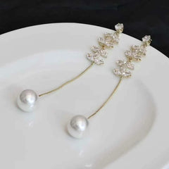 Women Small Rhinestone Imitation Pearl Flower Decorative Small Drop Earring Fashion Elegant Glitter Bulk Daily Jewelry Accessory