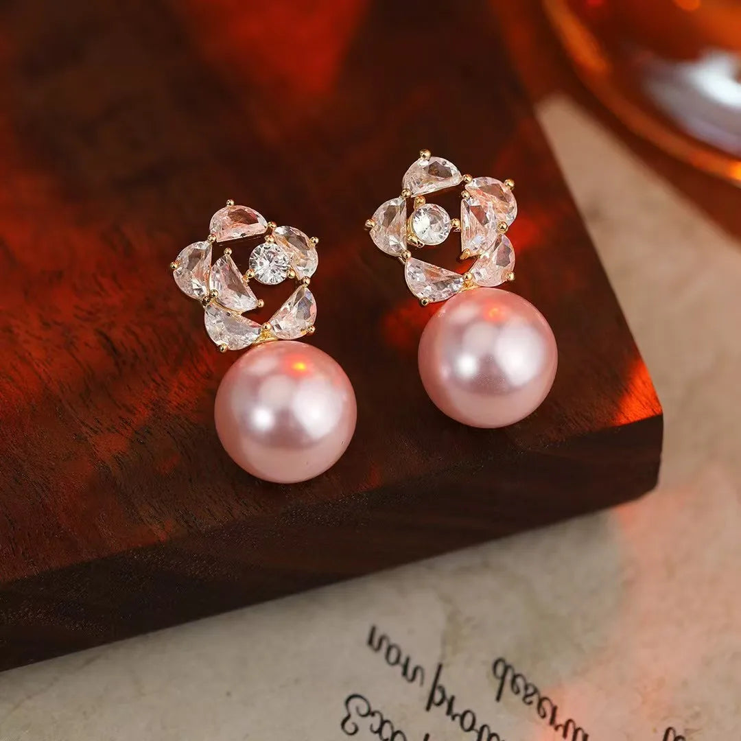 Women Pink Yellow Imitation Pearl Earring Fashion Elegant Graceful High Quality Lightweight Wholesale Daily Jewelry Accessories