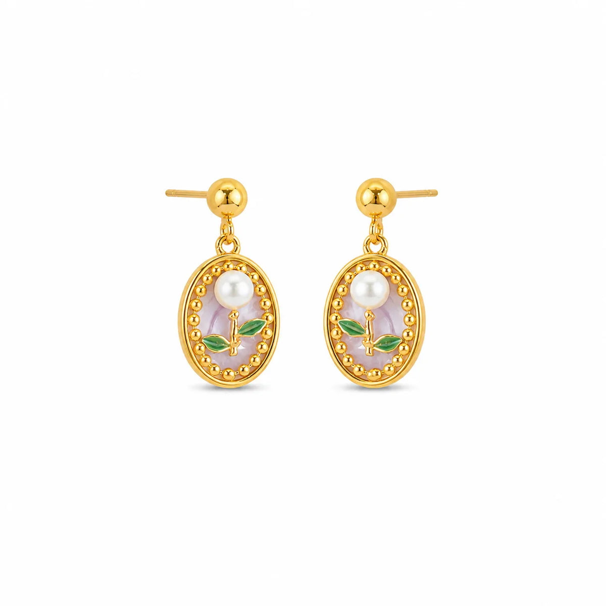 Female S925 Silver Freshwater Pearl 18k Gold-plated Flower Hand-Painted Graffiti Drip Glaze Necklace Earring in Stock Jewelry