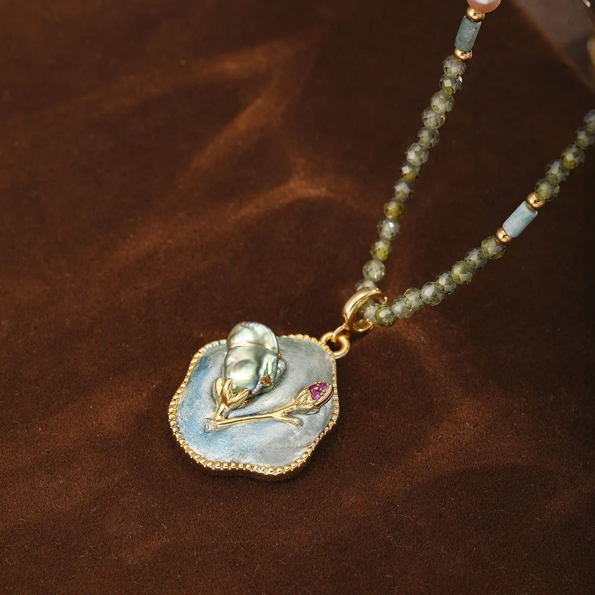 Fashion Freshwater Pearl Lapis Lazuli African Turquoise Pendent Necklace for Girls Jewelry for Women Ladies Wholesale Bulk