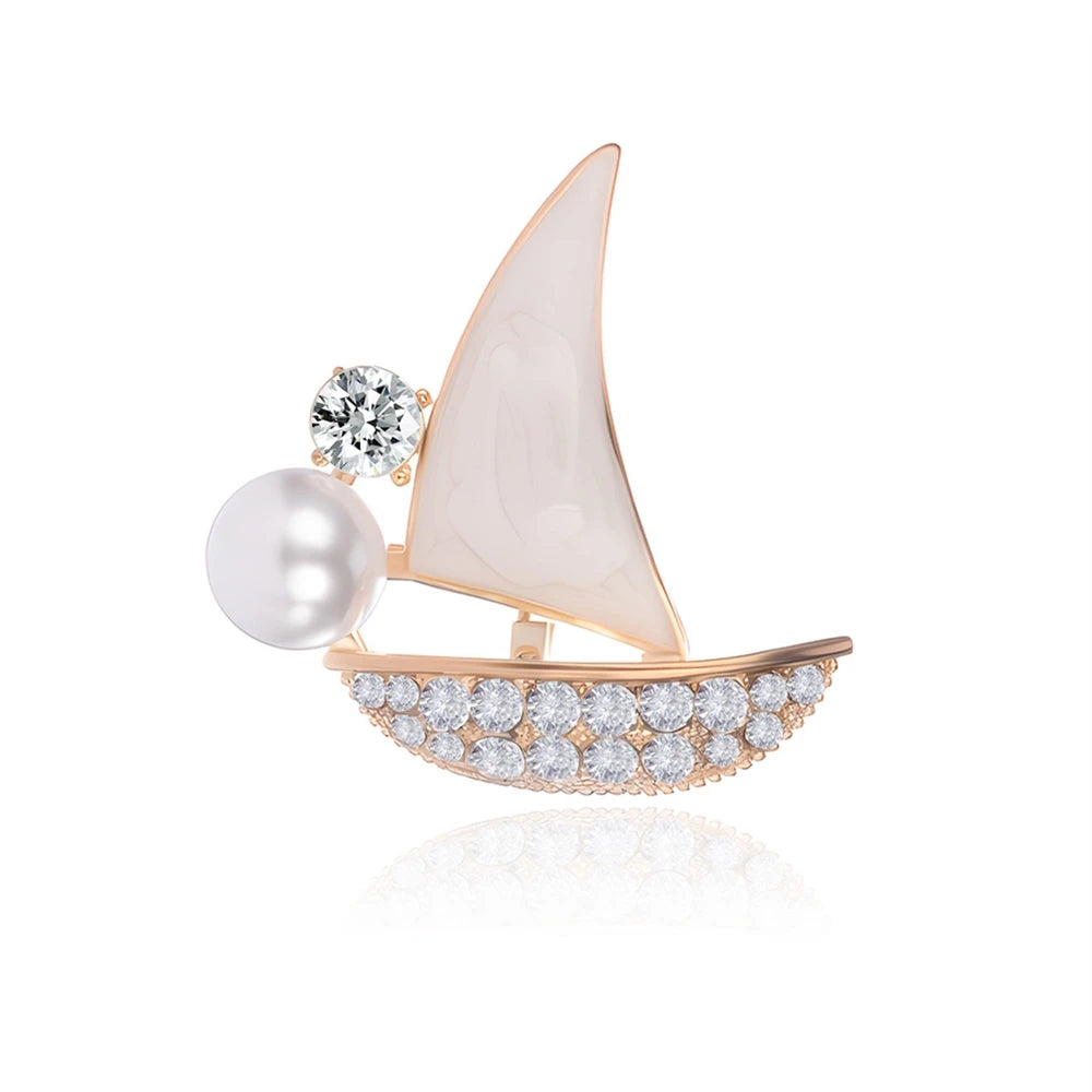 Fashion Boat Glitter Elegant Simple Brooches for Girls Sweet Imitation Pearl Pins Jewelry for Women Ladies Accessories Hot Sale