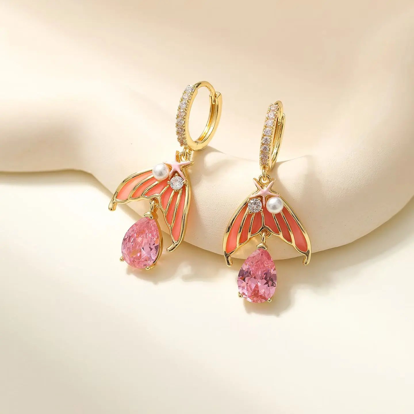 Fashion Ocean Sea Rhinestone Mermaid Drop Earrings for Girls Elegant Cute Jewelry for Women Ladies New Fresh Accessories Chic