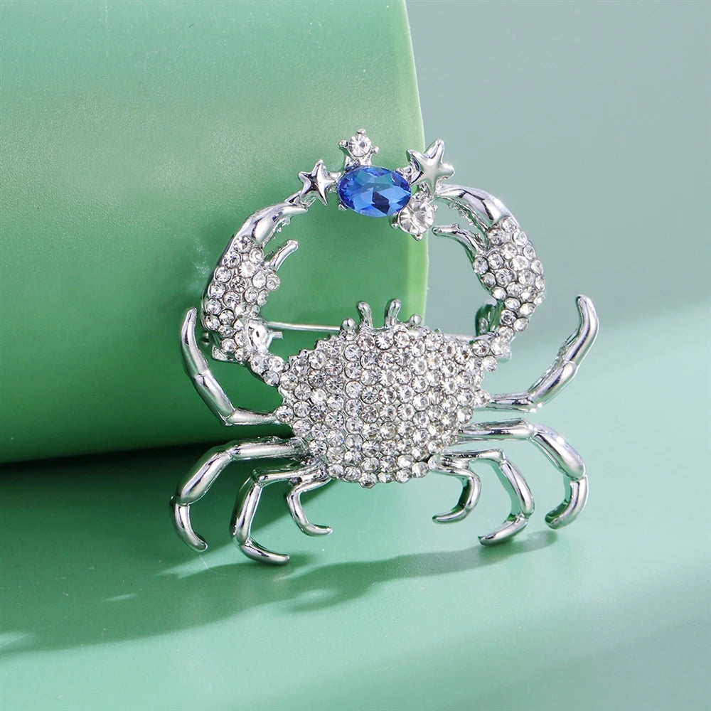 Fashion Animals Rhinestone Crab Elegant Brooches for Girls Stylish Trendy Pins Jewelry for Women Ladies Accessories Wholesale