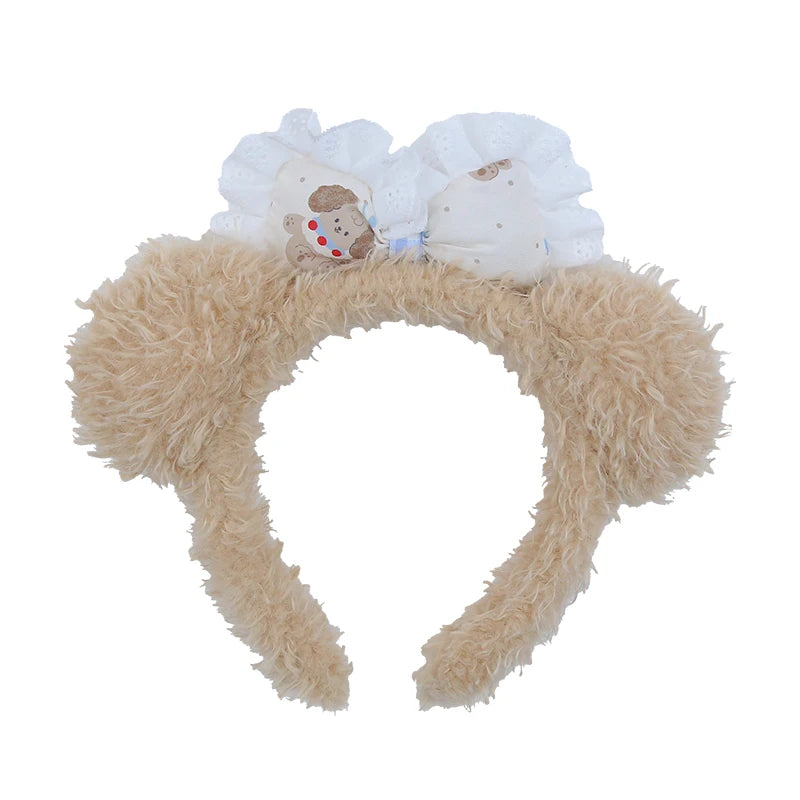 Cute Sweet Fashion Bear Ear Bowknot Fluffy Hair Band for Baby Girls Kawaii Animals Head Band for Kids Children Hair Accessories