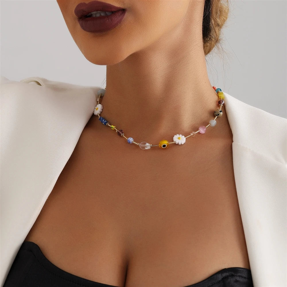 Fashion Beads Flower Sweet Cute Necklaces for Girls Stylish Boho Y2K Jewellry for Women Ladies Accessories Chinese Supplier
