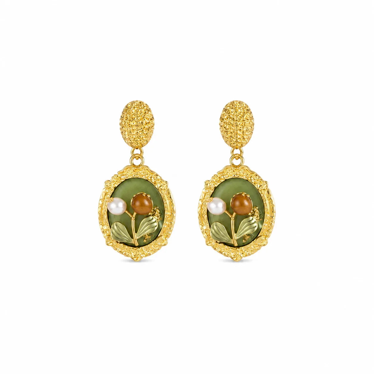 Fashion Vintage Flower Copper 18K Gold Plated S925 Silver Freshwater Pearl Drop Earrings for Girls Jewelry for Women Ladies