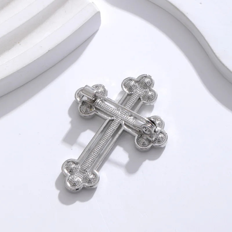 Fashion Glitter Gothic Sparkle Cross Trendy Brooches for Girls Glamorous Charms Pins Jewelry for Women Ladies Accessories Chic
