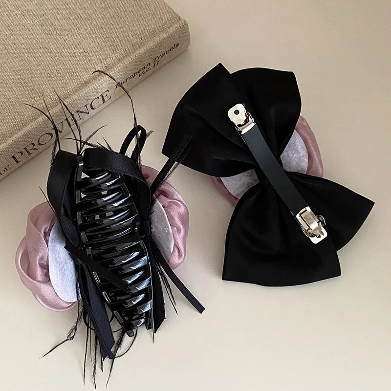 Ladies 2025 Hot Sale Winter Autumn Flowers Bowknot Fluffy Fashion Elegant in Stock Hair Clips Hair Claws Accessories Set Daily