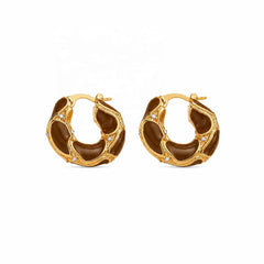 Female Red Brown Simple Elegant Fashion Hoop Earring Factory Price Low MOQ in Stock Trendy Vintage Jewelry for Women Daily Use