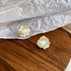 Fashion Flower Camellia S925 Silver Copper 18K Gold Plated Stud Earrings for Girls Sweet Jewelry for Women Ladies Wholesale