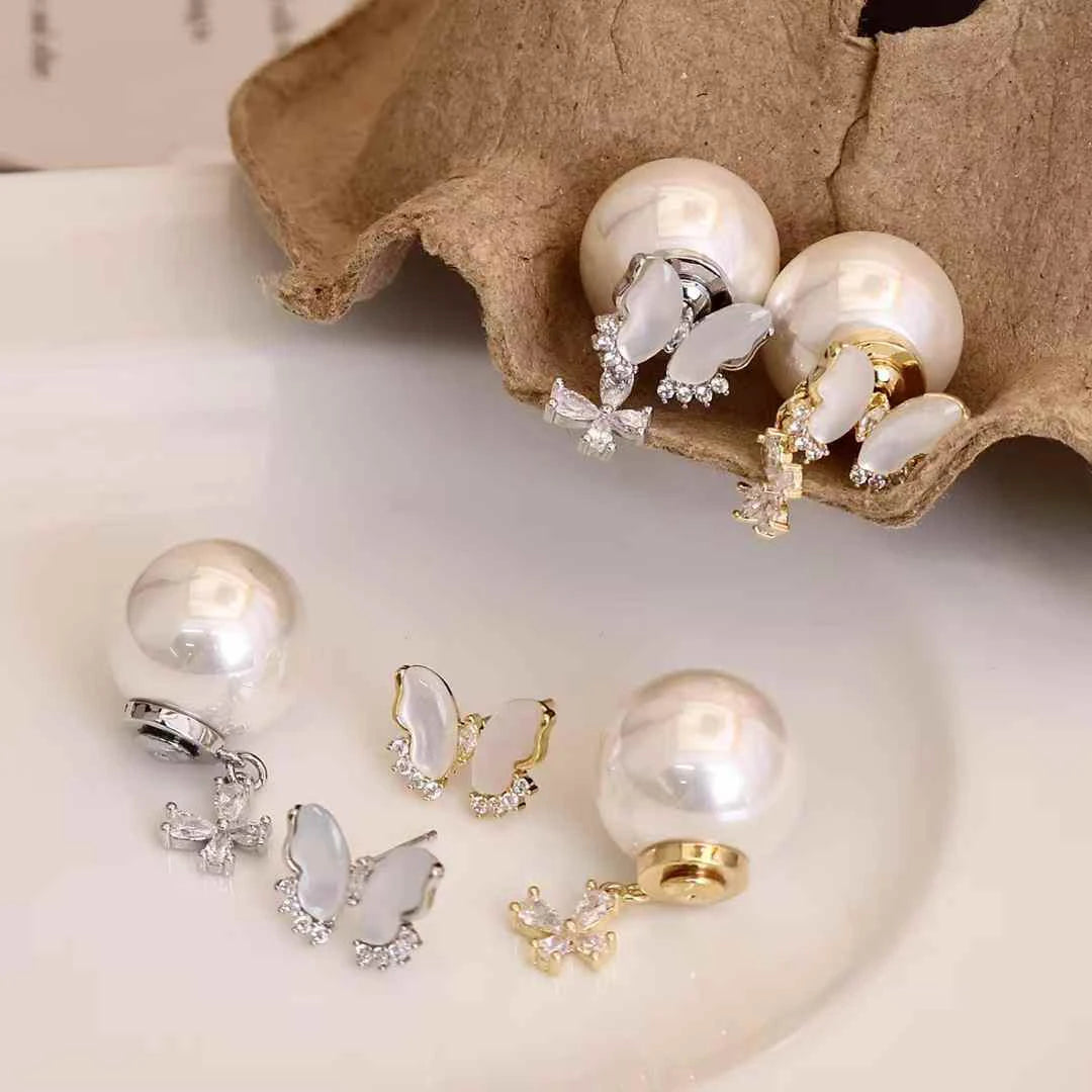 Sweet Butterfly Imitation Pearl Luxury Latest Drop Earrings for Girls Elegant Glitter Jewelry for Women Ladies Accessories Chic