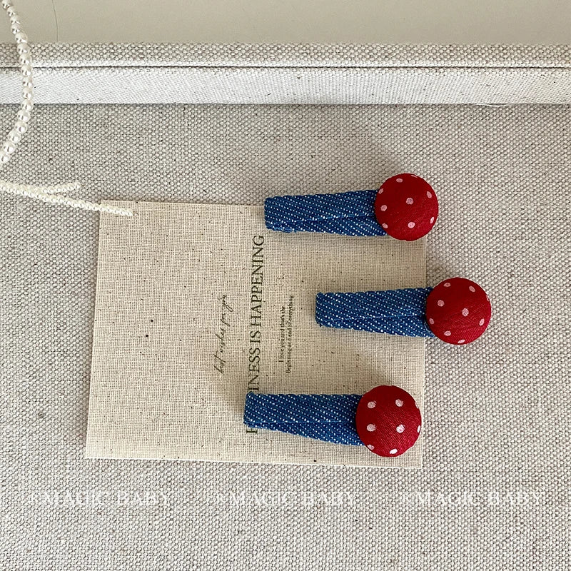 Fashion Denim Bowknot Polka Dot Hair Clips for Baby Girls Classic Stylish Snap Clips for Kids Children Hair Accessories in Stock