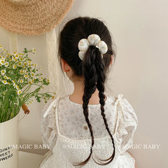 Kids Blue White Flower Print Small Scrunchies Ponytail Holder High Elastic Fashion Hair Ties Accessories for Children Daily Use
