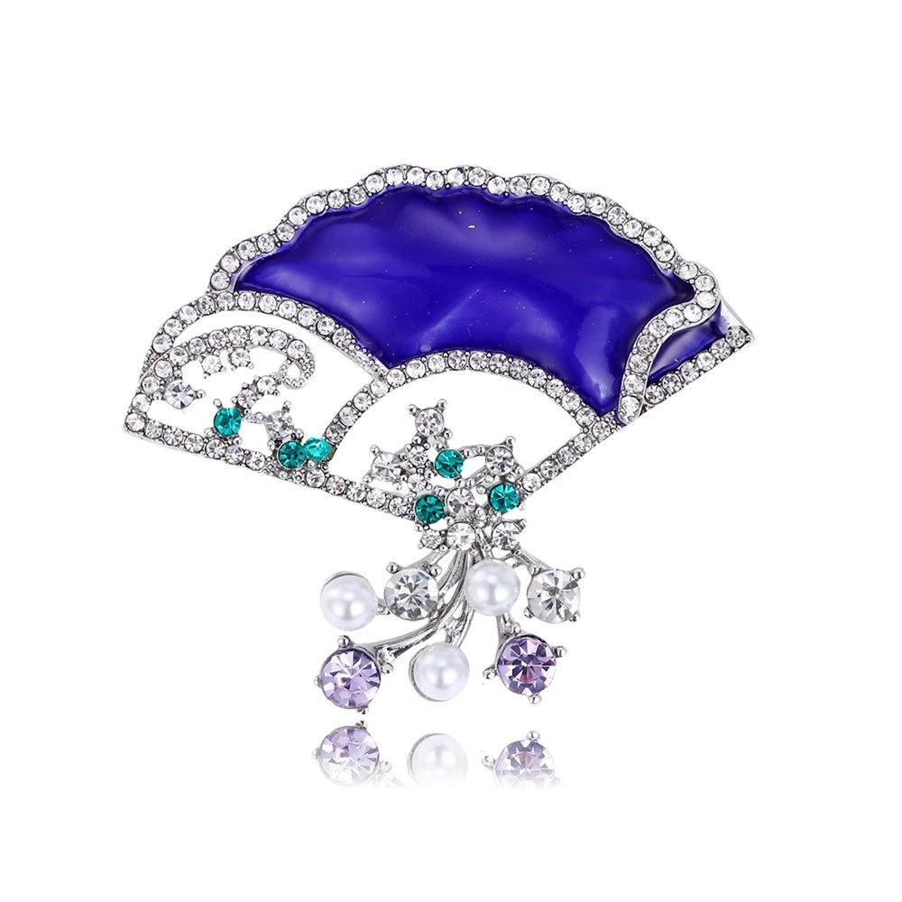 Fashion Fan Vintage Chinese Style Glitter Brooches for Girls Sweet Elegant Pins Jewelry for Women Ladies Accessories Wholesale