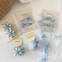 2025 Hot Sale Girly Aesthetic Bowknot Ribbon Snowflake Alligator Clips Hair Ties Accessories for Children Daily Stage Holiday