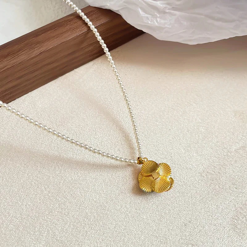 Fashion S925 Silver Flower Freshwater 18K Gold Plated Jewelry Sets for Girls Sweet Earrings Necklaces for Women Ladies Bulk