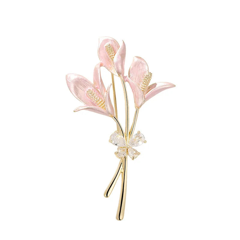 Fashion Elegant Lily Flowers Sweet Trendy Brooches for Girls Stylish Glamorous Cute Pins Accessories for Women Ladies Accessory