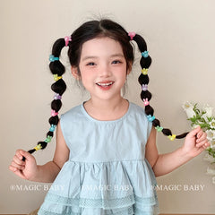 Sweet Cute Kids Hair Ties Candy Color Star Heart Beads Solid Color Small Scrunchies Accessories for Children Wholesale Stock