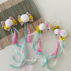 Cute Rabbit Ribbon Mid Autumn Festival Hair Clips for Baby Girls Kawaii Fashion Alligators for Kids Children Hair Accessories