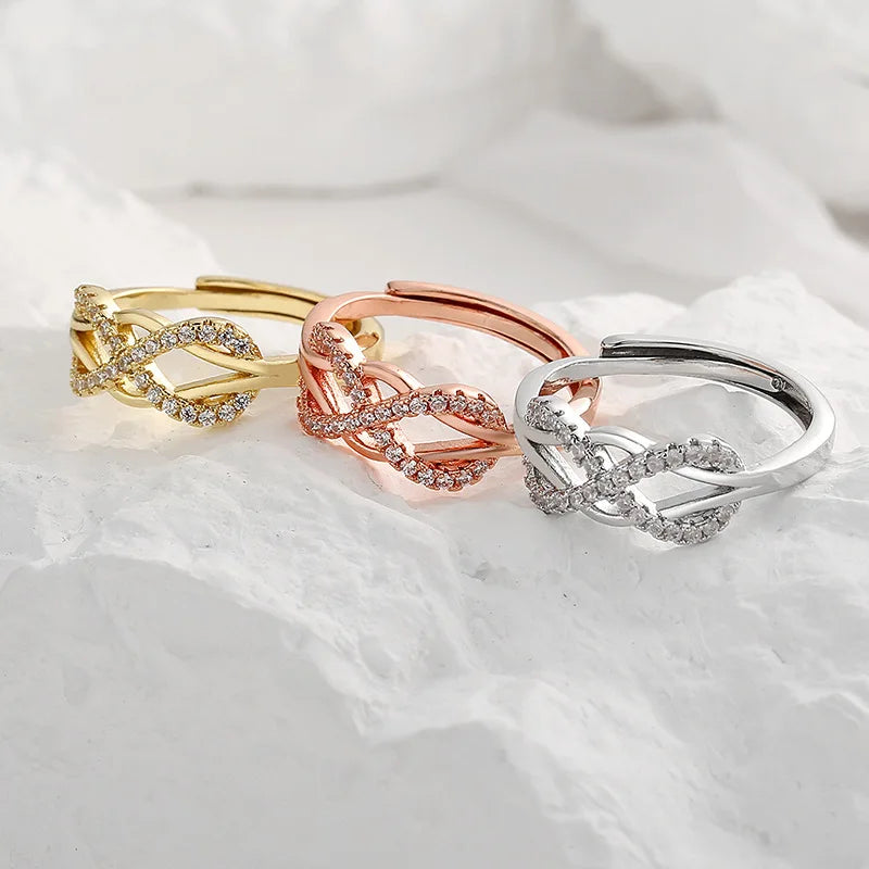 Fashion Figure-eight Rings Line Crossed Inverted with Cubic Zirconia Ring Women Hollowed-out Design Accessory Jewelry Wholesale