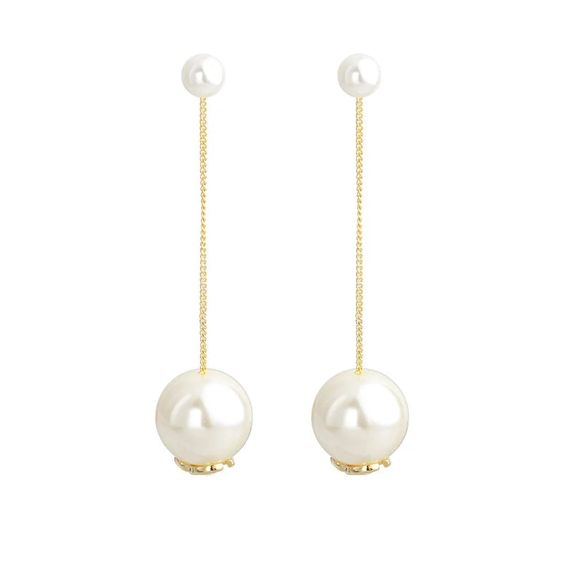 Long Imitation Pearl Tassel Stud Earrings Simple and Elegant Drop Earrings Women's Unique Fashionable Stylish Jewelry Wholesale