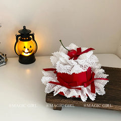 Red Sweetheart Lace Bow Cherry Little Hat Cute Birthday Hair Clip for Women Halloween Exquisite Mini Fascinator Hair Accessories