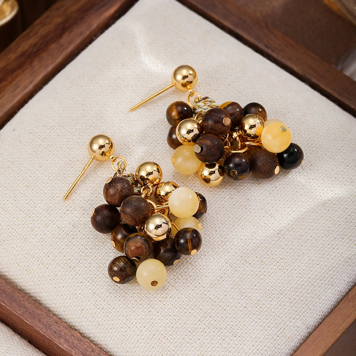 Fashion Tiger Eye Stone Natural Stone S925 Silver Drop Earrings for Girls Elegant Boho Jewelry for Women Ladies 18k Gold Plated