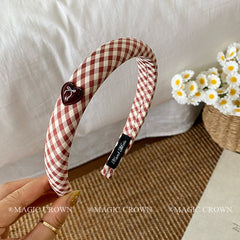 Female Plaid Heart Bowknot Wide Headbands French Vintage Elegant Trendy Wholesale in Stock Hairbands Accessories for Women Daily
