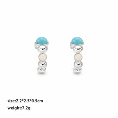 Fashion Tiger Eye Stone Turquoise Copper Hoop Earrings for Girls Simple Trendy Jewelry for Women Ladies Wholesale China Factory