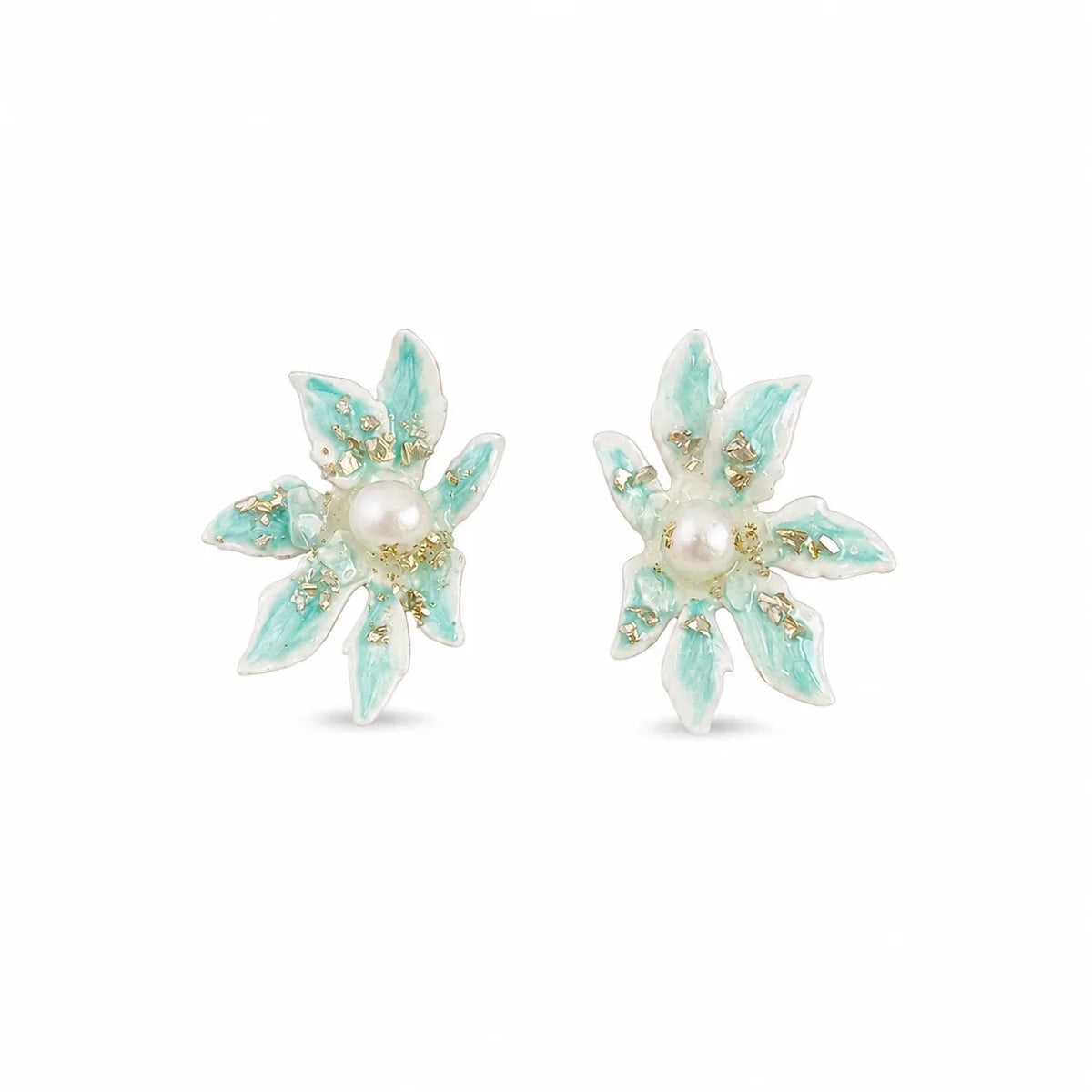 Female Green Yellow Flower Shape S925 Silver Freshwater Pearl 18k Gold-plated Stud Earring Elegant in Stock Jewelry for Women