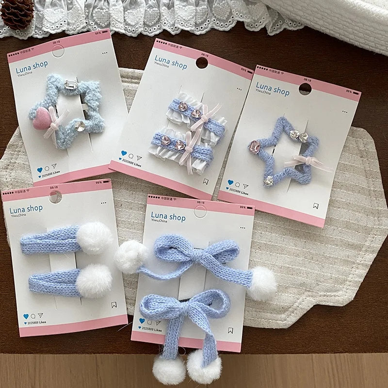 Fashion Blue Solid Color Bowknot Hair Clips for Baby Girls Elegant Sweet Alligators for Kids Children Hair Accessories in Stock